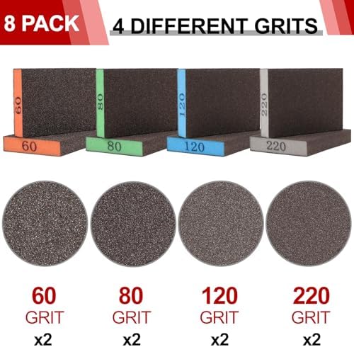 YNZDRWA 8 Pack Sanding Sponge, 60/80/120/220 Grit Sanding Blocks Assortment