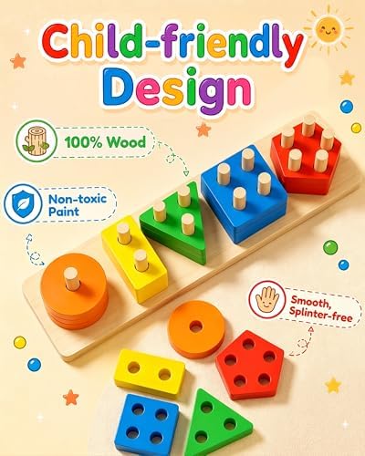 Montessori Toys for 1 2 3 Year Old Boys Girls Toddlers, Wooden Toys Gifts