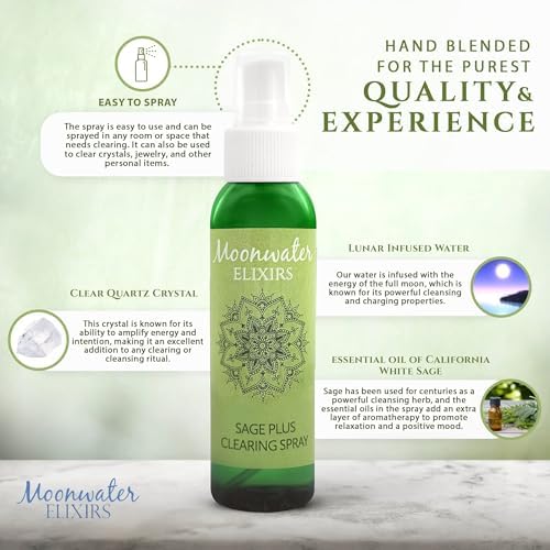 White Sage Smudge Spray for Spiritual Cleansing & Aura Protection, Sage Mist for Cleansing Negative Energy & Protection, Home & Meditation, Clear Quartz Reiki Energized Aromatherapy Room Spray - 4oz