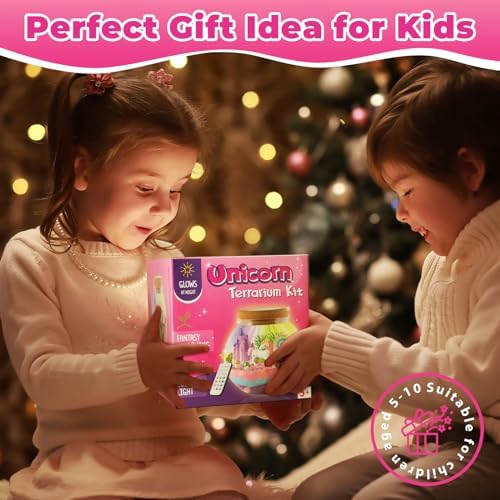 JOYEEMAX Unicorn Light-Up Terrarium Kit for Kids - LED Night Light Birthday Gift for Girls Ages 4 5 6 7 8-12 Year Old - Unicorn Toys for Girls - DIY Arts and Crafts Kit for Kids