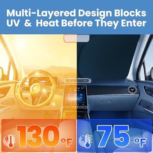 Magnelex Windshield Sun Shade for GMC Sierra 1500 2500 3500 (SLT AT4 Denali) 2019-2026, Foldable Car Window Sunshade, Heat & UV Visor Cover, Reflective Front Shades Accessories