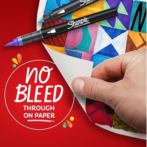 Sharpie Creative Markers, Water-Based Acrylic, Brush Tip, Assorted Colors, 12 Count – Arts & Crafts, Kids Activity, School Classroom; Works on Paper, Metal, Wood, Ceramic, Glass, Rock, Canvas