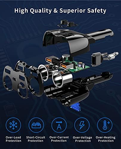 Cigarette Lighter Splitter, SUPERONE 180W 2-Socket Adapter with PD USB-C