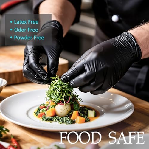 PROMEDIX P Black Disposable Nitrile Gloves, 6Mil 100 Pcs Food Safe Cooking Gloves Latex Free Rubber Gloves for Cleaning Exam