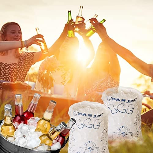 Ice Bags 8 lb with Drawstring, 50 Count Ice Bag for Ice Machine, Heavy-Duty Reusable Ice Cube Bags, Portable Storage and Freezer Keeper