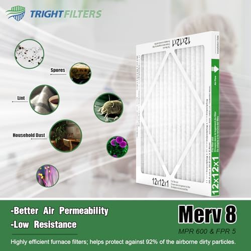 TRIGHTFILTERS 12x12x1 Air Filter 6 Pack, MERV 8 Pleated Home HVAC AC Filter