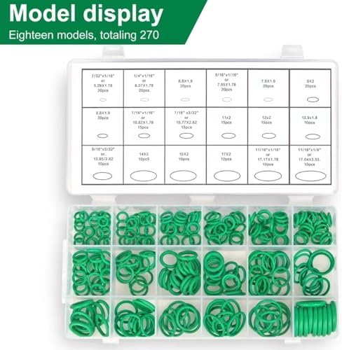 270 Pcs Car Air Conditioning O Ring Kit, Seal Rubber O-Rings Assortment O-Ring Assortment Set for Car Repair, Plumbing, Air or Gas Connections