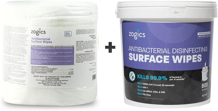 Zogics Antibacterial Disinfecting Wipes with Bucket, 800 Count