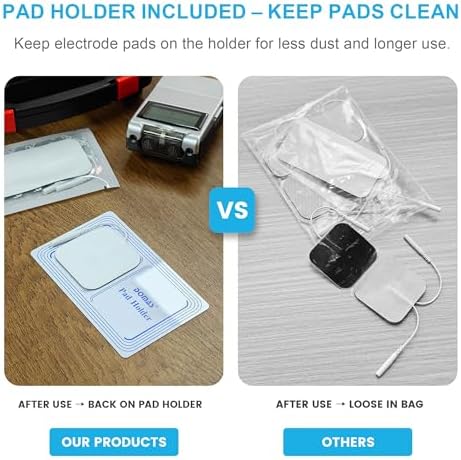 DOMAS 24 Pack 2x2&2x4 TENS Pads with Pad Holder, for TENS 7000, 30 Uses, Latex-Free, TENS Unit Electrode Replacement Pads Compatible with AUVON Etekcity & Other 2 mm Pin TENS Units