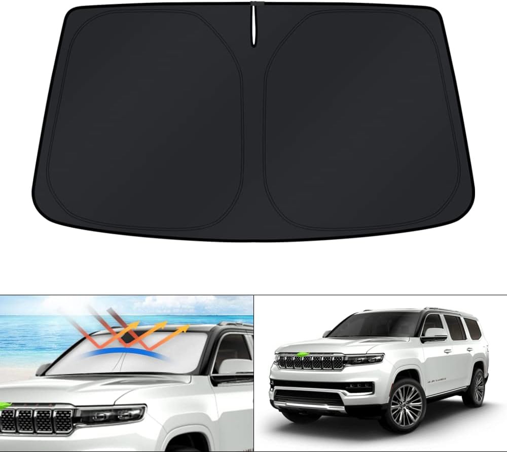 KUST Windshield Sun Shade for 2017-2026 Tesla Model Y/Model 3 Sunshade Accessories (Fit 2025-2026 Model Y Juniper / 2024 Model 3 Highland) Upgraded Foldable Sunshade, Blocks UV Rays Keep Car Cool