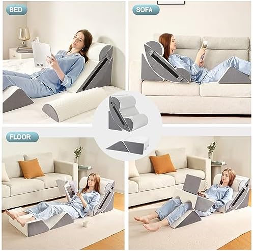 Yojoker 6pcs Orthopedic Bed Wedge Pillow Set for Sleeping, Post Surgery Foam for Body, Back and Leg Pain Relief Comfortable & Adjustable Support Pillows-Anti Snoring, Heartburn