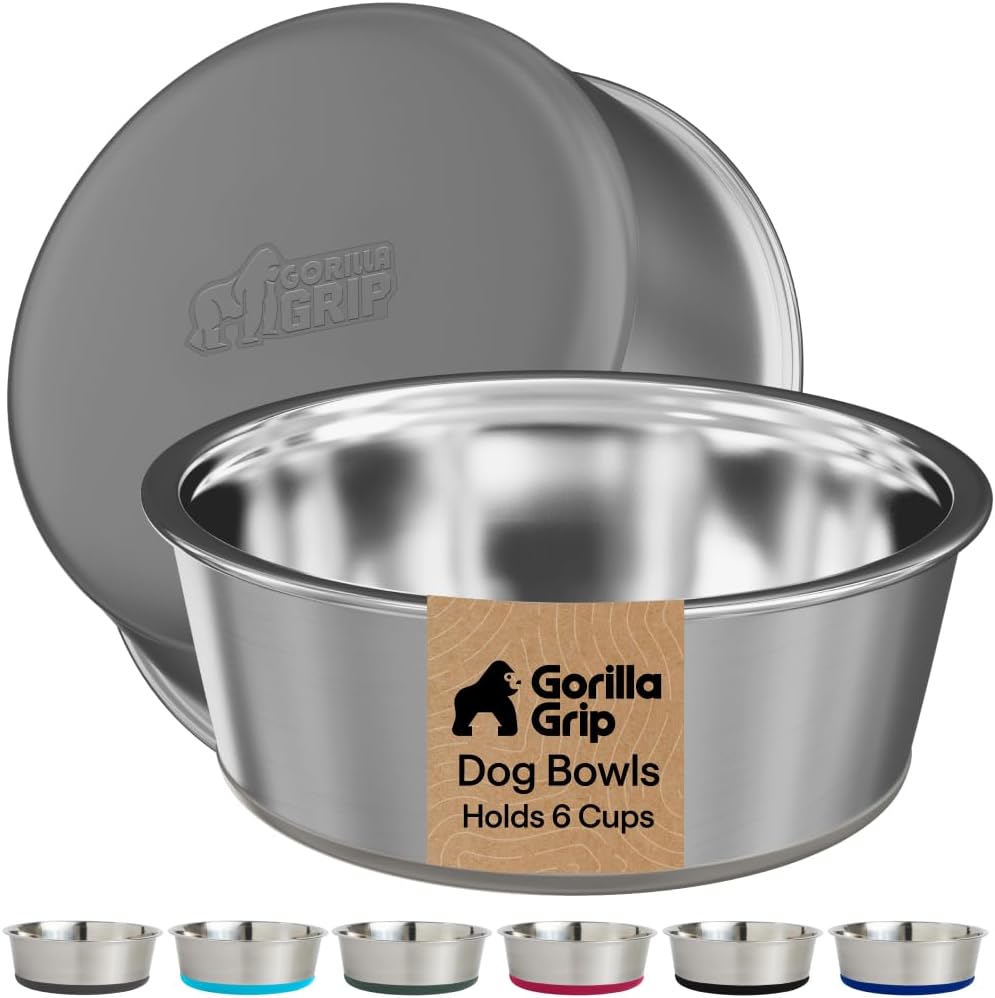 GORILLA GRIP Dog Bowls, Food Grade Stainless Steel, Set of 2, 2 Cup, Black | 304 Stainless Steel Pet Feeding Bowls Hold 16 fl oz Each, Dishwasher Safe, Rust Resistant, BPA Free Rubber Base
