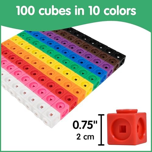 edxeducation Math Cubes, Set of 100 Counting Blocks, 5 Shapes and 10 Colors