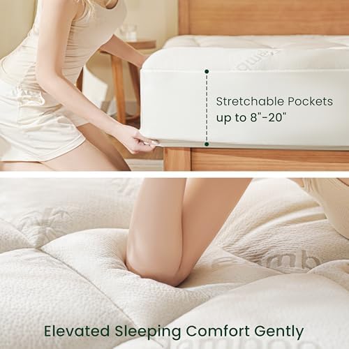 Love's cabin Twin XL Mattress Topper Viscose Derived from Bamboo, Thick Pillow Top Mattress Pad with Stretchable Pockets for 8"-20" Mattress, Soft Breathable Cooling Mattress Topper for Hot Sleepers