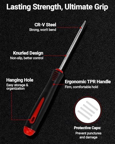 4-Piece Hook and Pick Set, Precision Automotive Pick Tool & O Ring Pick Set with Comfort Grip & Anti-Slip Shaft for Oil Seal, Gasket Removal, and Electronic Repair