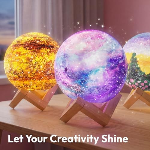 Klever Kits DIY 3D Moon Night Light, Paint Your Own Moon Lamp Kit Galaxy Lamp Arts and Crafts Kit, School Activities, Birthday Gifts for Kids Girls Boys