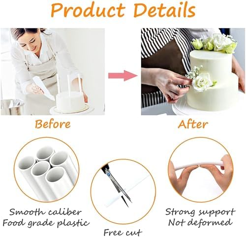 DaTpuik 15PCS 9.5 Inch White Plastic Cake Dowel Rods for Tiered Cake Pillars Construction and Stacking Supporting Cake Round Dowels Straws with 0.4 Inch Diameter Individually Wrapped