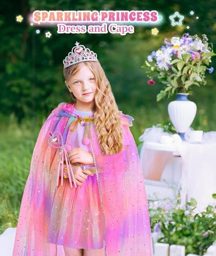Princess Dress Up for Girls, Unicorn Light up Princess Cape Princess Dress