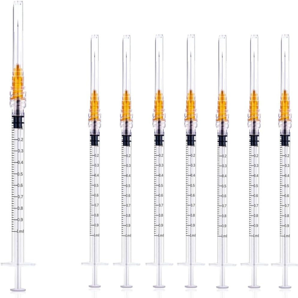 Luer lock 1ml Syringe with 23G 1inch/25mm Lab Supplies for Scientific Research, Industrial Dispensing or Liquid Measuring, 50Pack