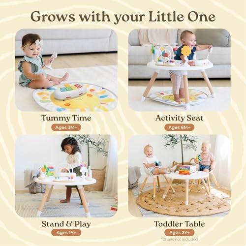 Little Acorn, 4-in-1 Baby Activity Center | Montessori-Inspired Design | 8 Interactive Toys | Tummy Time, Exersaucer & Toddler Table | Shower Gift | Essential (Sun)