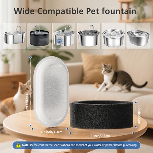 50 Pack Cat Water Fountain Filters for Stainless Steel Pet Water Dispenser
