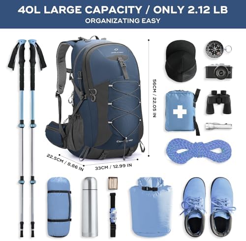 Maelstrom 40L Hiking Backpack, Lightweight Camping Daypack with Rain Cover