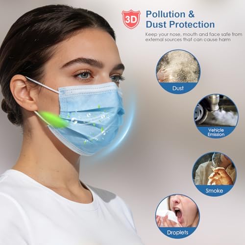 NNPCBT Blue Disposable Face Masks 100 Pack,Mask for Adults Outdoor Indoor