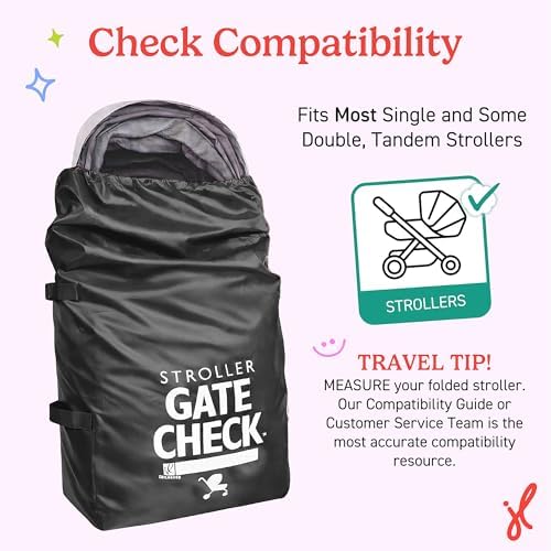 J.L. Childress Gate Check Travel Bag for Single & Double Strollers, Black