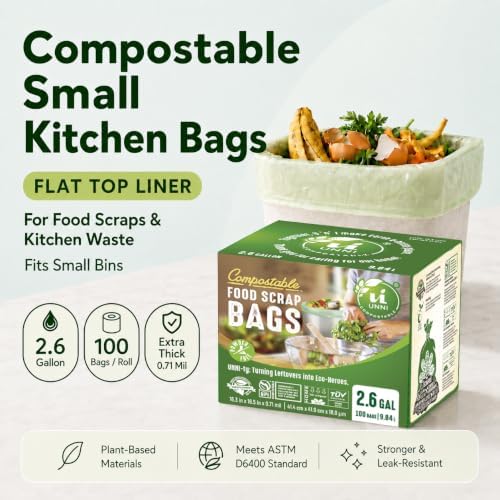 UNNI 2.6 Gallon Compostable Bags, 100 Count, 10 Liter, Extra Thick 0.71 Mil