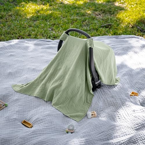 Comfy Cubs Baby Car Seat Cover - Muslin Cotton Baby Seat Cover Sage