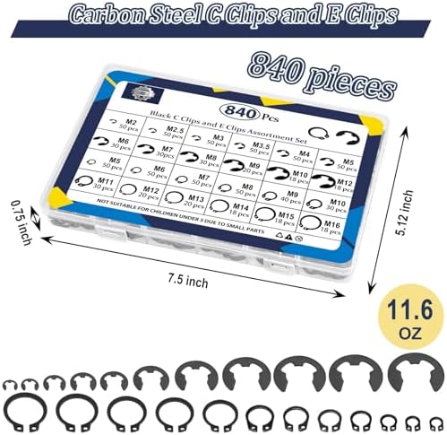 ZQZ 840Pcs C Clips and E Clips Assortment Kit, External Retaining Rings Set