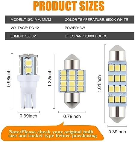 iFunyLED 24 Pieces Dome Light LED Car Interior Bulb Kit Set 194 T10 DE3175 578 31mm 42mm Bulbs Interior Replacement Lights for Car Map License Plate Door Side Marker Cornering Trunk Light - White