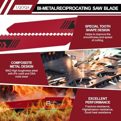 12-Piece Bi-Metal Reciprocating Saw Blade Set，Premium 6 & 8 & 9 Inch Wood & Metal Cutting Saw Blades withstorage Box，Long-Lasting Pruning Blades