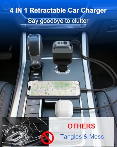 87W Retractable Car Charger, Cigarette Lighter USB Charger for iPhone 17
