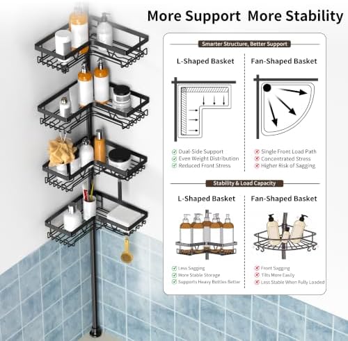 KEGII Corner Shower Caddy Tension Pole, Large Capacity Bathroom Organizer