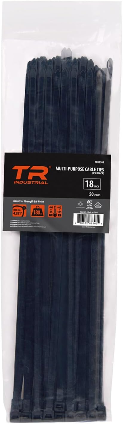 TR Industrial Multi-Purpose UV Resistant Black Cable Ties, 8 inches, 100 Pack