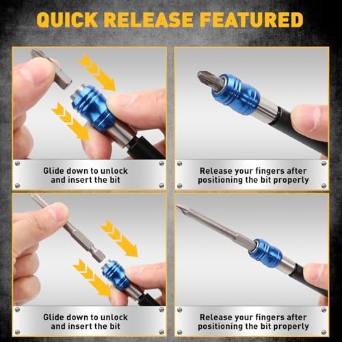 4-Piece 2", 4", 6", 12" Drill Bit Extension Set, Magnetic Screwdriver Bit Holder Extender with Aluminum Sleeve, 1/4 Inch Hex Shank Quick Release Extension Adapter, Durable CR-V Steel