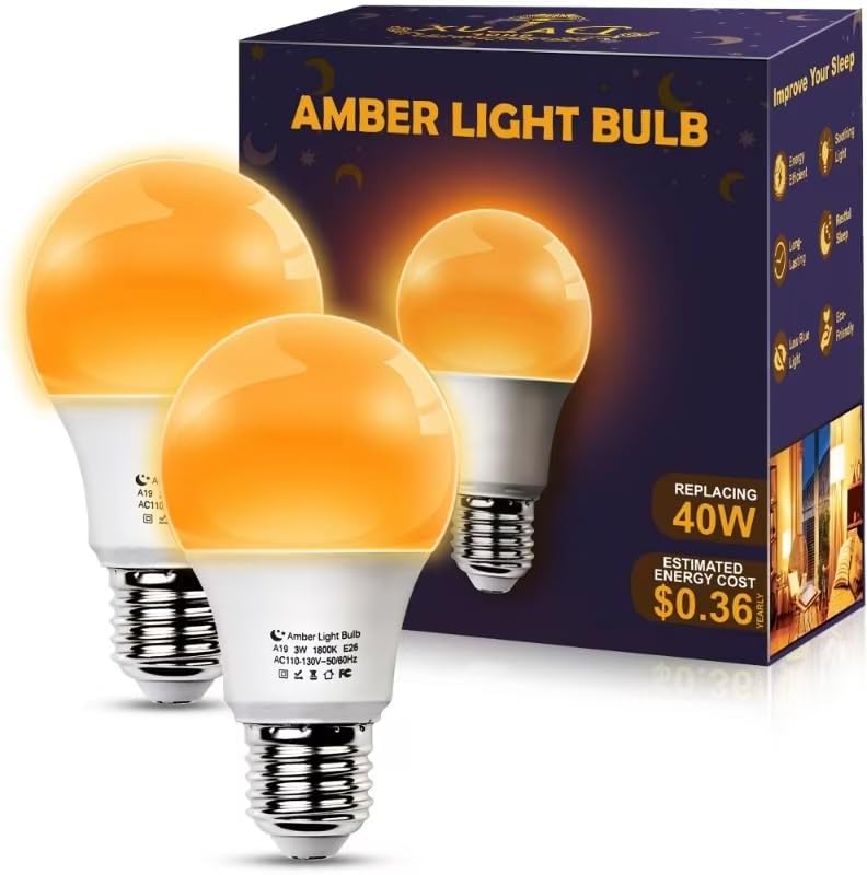9W Amber Sleep Aid Light Bulbs, 1800K Soft Warm Lighting, 2 Pack