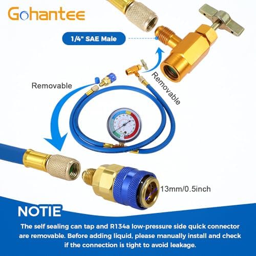 R134a Recharge Hose with Gauge, 51'' AC Refrigerant Recharging Hose Kit