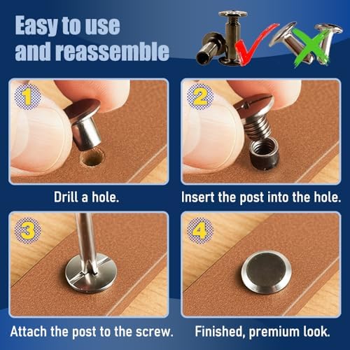130 Sets Gunmetal Black Chicago Screws Leather Rivets Kit, 7 Sizes (M5*4,5,6,8,10,12,15) & 3 Screw Lengths (M4*3,4,5) for Belts, Bookbinding, DIY Leather