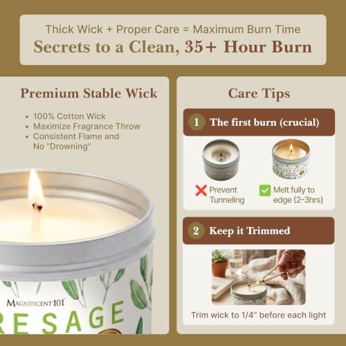 Magnificent 101 Pure Sage Tin Candle for Energy Cleansing, 6oz