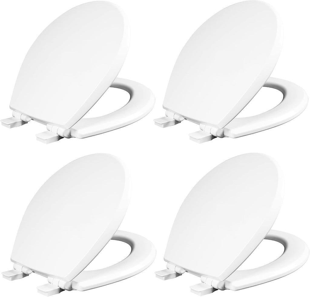 Mayfair Cassel slow close toilet seat, easy clean non-slip premium wood seat, install, made in USA, elongated, white