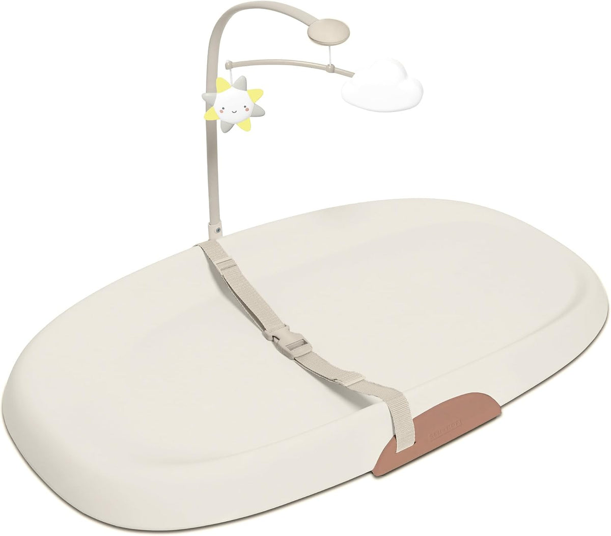 Skip Hop Baby Changing Pad Nursery Style Wipe-Clean Contoured with Cushioned Foam, Non-Skid Base, Built-in Safety Belt & Tuck-Away Toy Bar Fits Standard Changing Tables, Oat