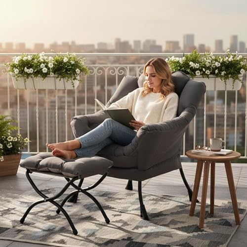 Tiita Lazy Chair with Ottoman, Comfy Reading Accent Chair, Dark Grey