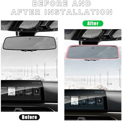 Ohleats Car Rear View Mirror Protector Frame, Edge Cover Trim, Pink