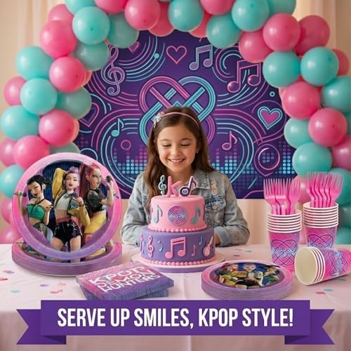 KPop Demon Hunters Birthday Decorations - Plates and Napkins, Cups, Forks