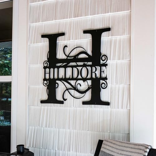 Custom Metal Name Sign | Split Letter Monogram | Outdoor Last Name Sign