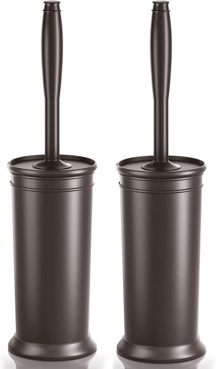 Toilet Brush and Holder 2 Pack, Toilet Bowl Brush with Extra Long Handle, Toilet Scrubber and Covered Holder, Toilet Brushes for Bathroom-Space Saving, Covered Brush, Durable, Deep Cleaning(Black)