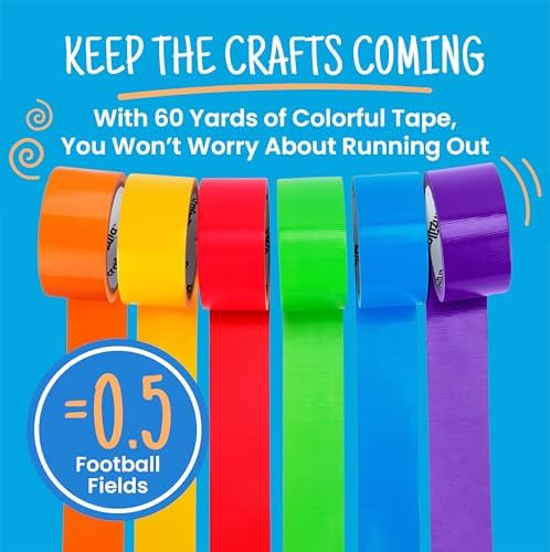 Craftzilla Colored Duct Tape Multi-Pack, 6 Bright Colors,10 Yards x 2 Inch