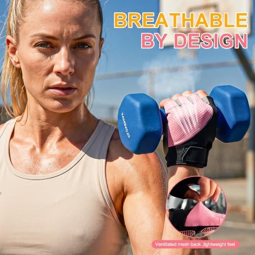 sunnex Workout Gloves for Women - Breathable Weight Lifting Gloves with Non-Slip Silicone Padding, Fingerless Gym Gloves for Cycling, Rowing, Pull Ups & Training (4 Sizes)